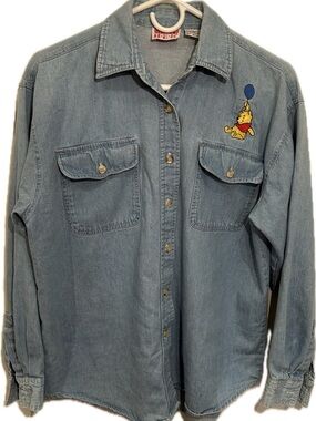 Women's Vintage Winnie the Pooh Embroidered Denim Shirt – Size Medium